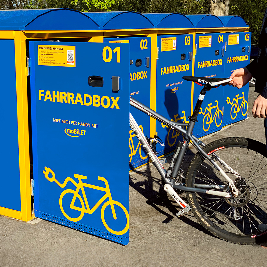 Fahrradboxen am Möhnesee für sicheres Parken der Fahrräder in Boxen, die mit der mobilet einfach genutzt und bedient werden können.